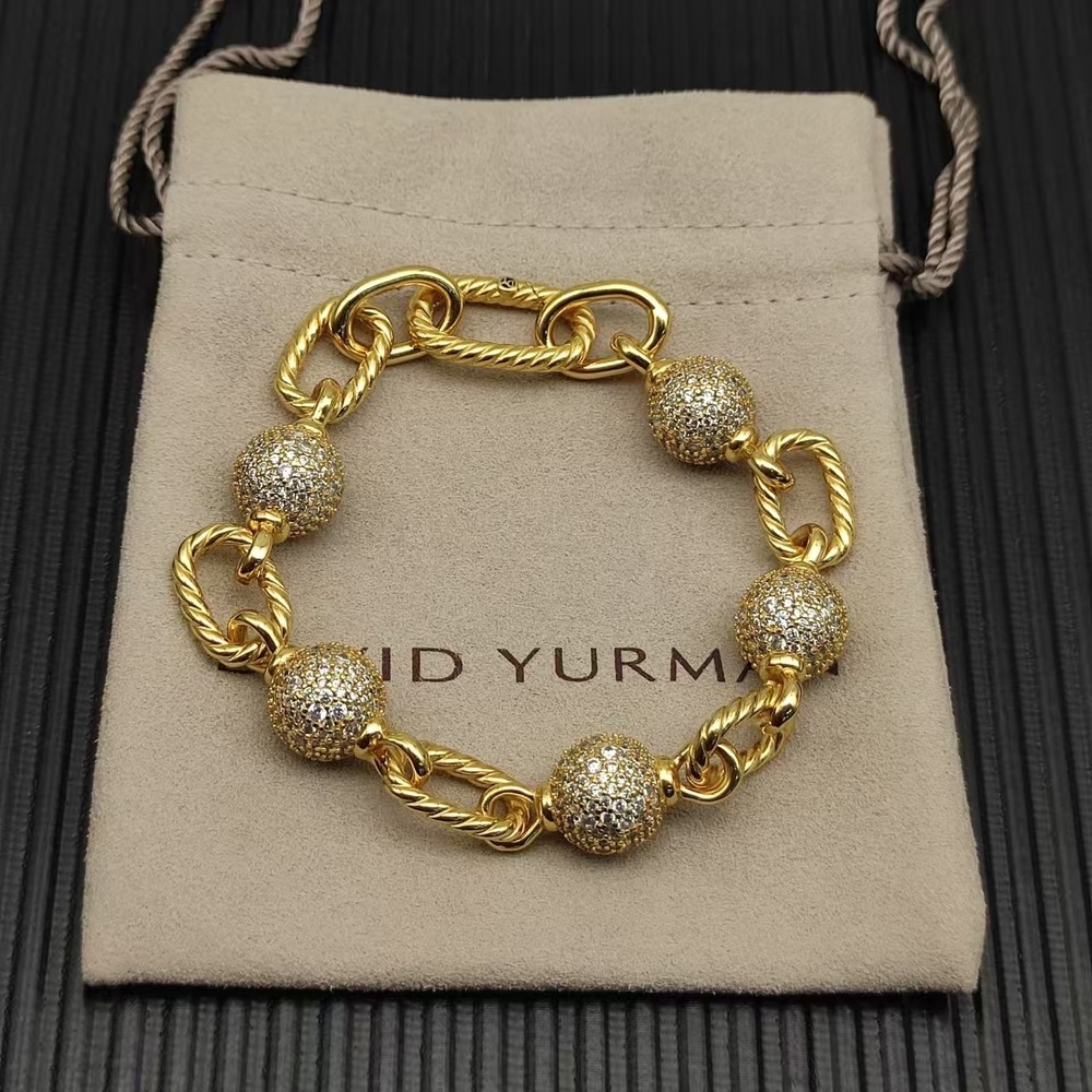 David Yurman Golden Madison Round Diamond Beaded Bracelet